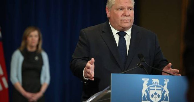 △图为福特省长在当地时间14日的新闻发布会上