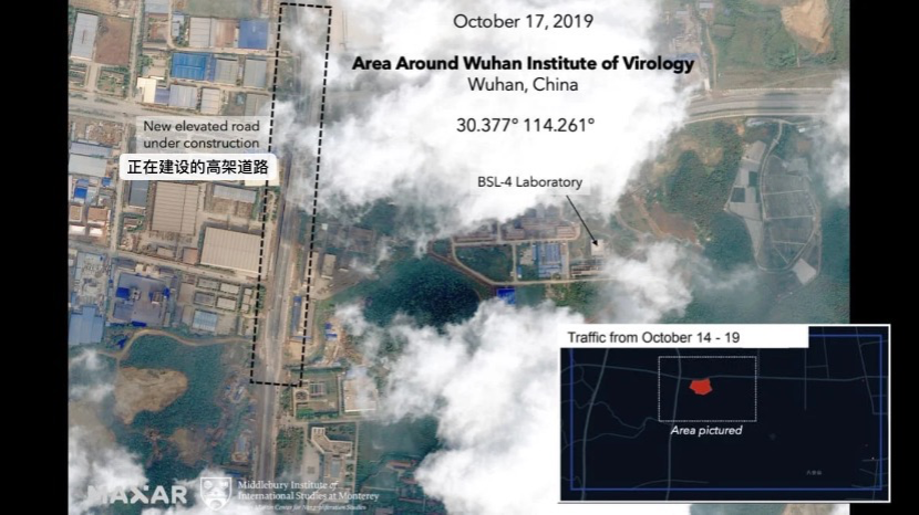 △2019年10月17日，武汉病毒研究所周边卫星数据图 图片来源：《野兽日报》