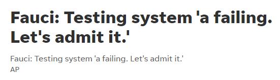 △美联社消息:福奇3月13日在听证会上指出美国病毒检测系统未尽其职。