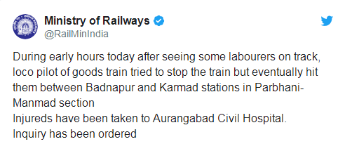 印度封锁期间工人步行回家 15人睡铁轨上被火车