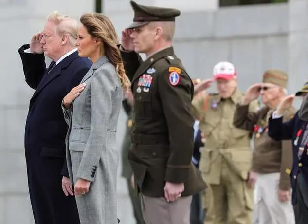 △特朗普夫妇参加二战胜利75周年纪念活动