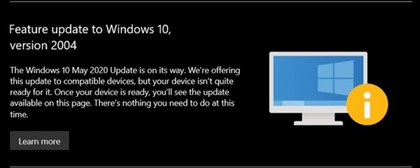 微软向无法升级Win10五月更新用户发送提醒通知