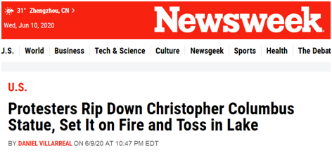 又倒一座！美国示威者拆除哥伦布雕像：纵火并