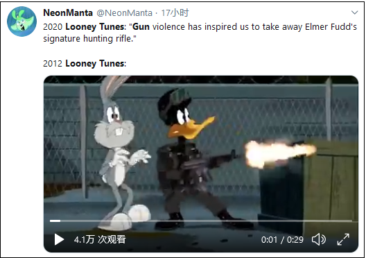 美国著名动画《乐一通》在剧中“禁枪”