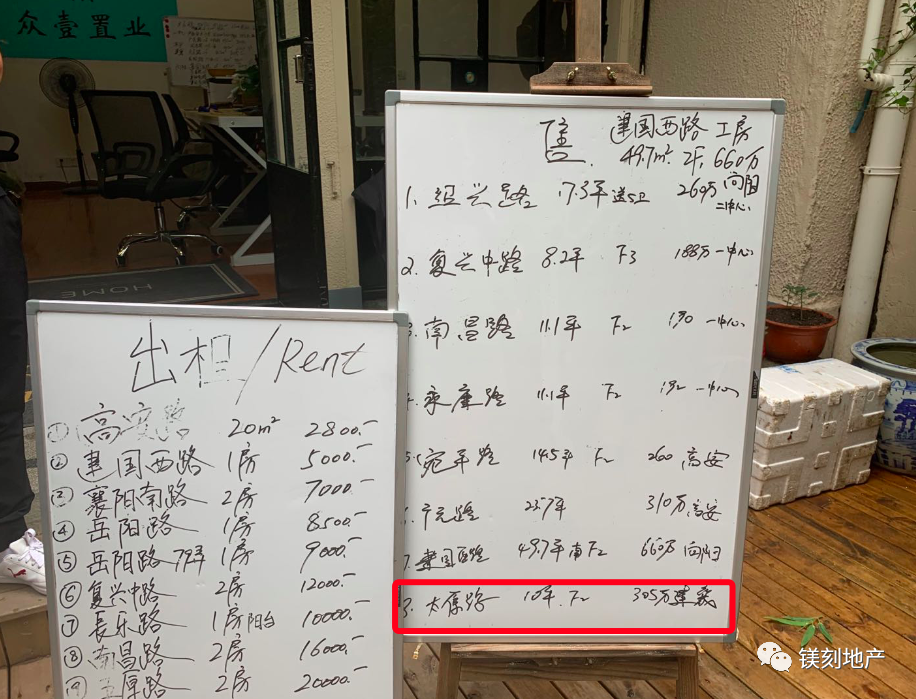 太原路附近中介展示的房源信息 图片来源:镁编 摄