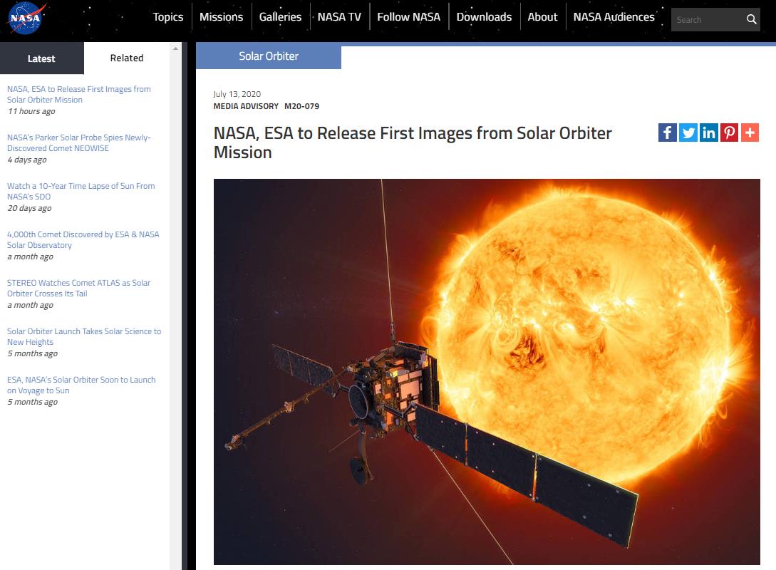 NASA和ESA将发布有史以来最接近太阳的图像