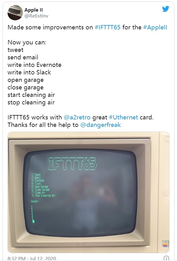 37年前的Apple II电脑竟然能发推文、控制智能家居