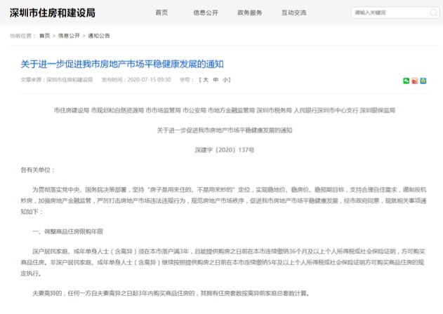 深圳楼市新政。 图片泉源:深圳市住建局