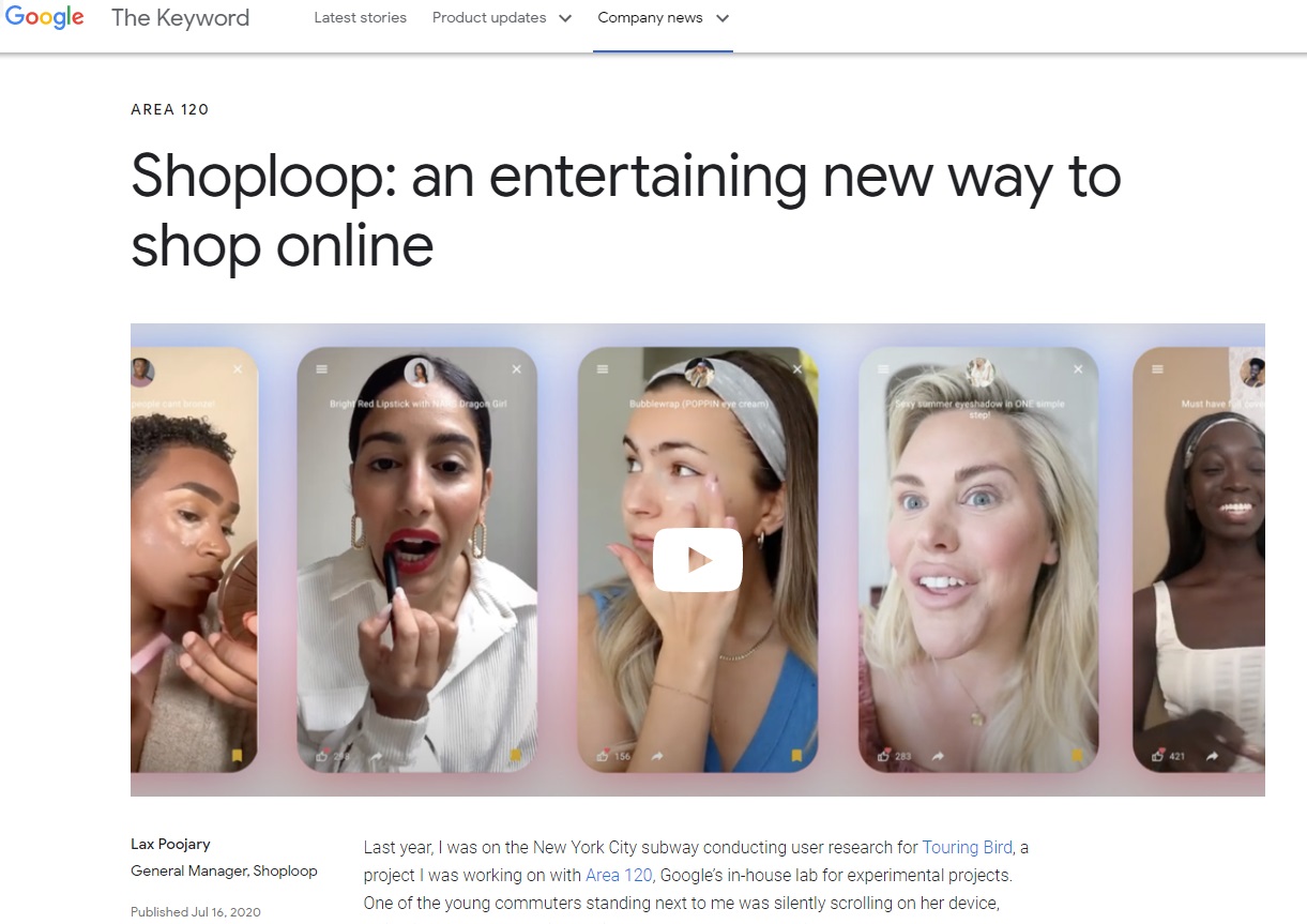 谷歌展示Shoploop视频购物平台， 将与Instagram竞争