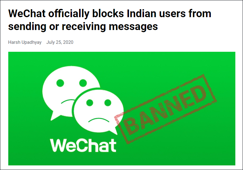 印媒报道:微信正式停止在印度的服务