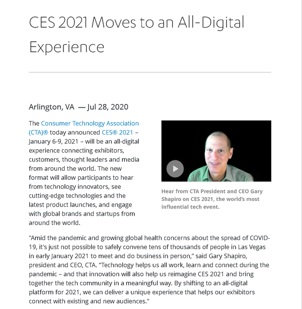 CES 2021线下展会取消