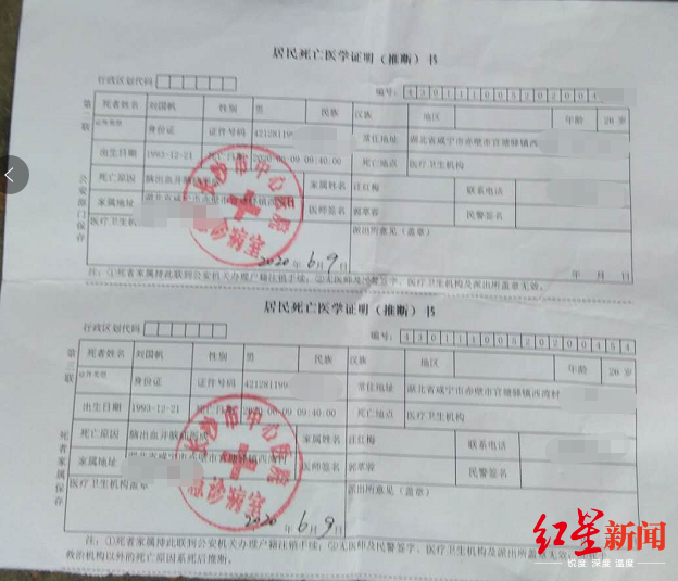 ↑居民死亡医学证明(推断)书