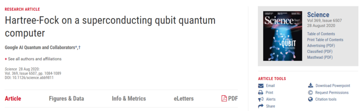 Science封面：谷歌实现量子化学模拟