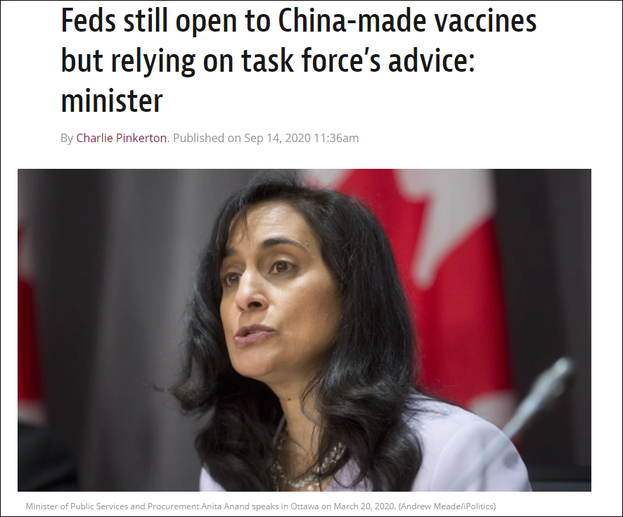 加拿大大众办事和采购部长阿南德,报道截图