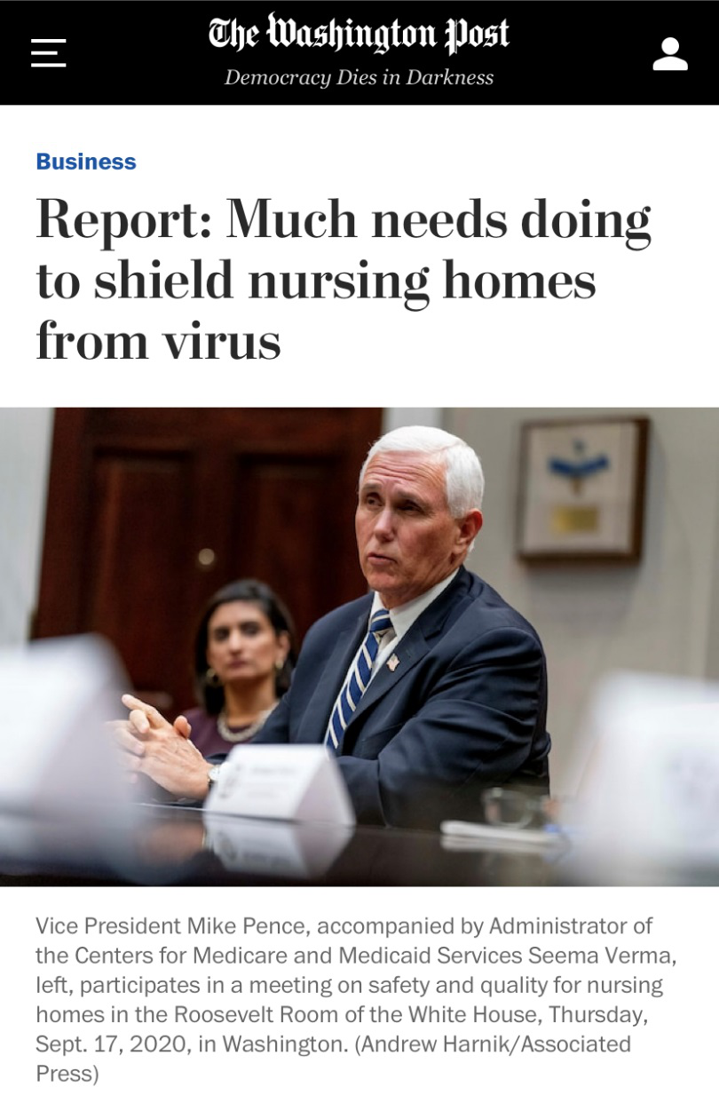 △《华盛顿邮报》报道,一份独立委员会的报告称,需要做很多工作来保护美国养老院免受疫情侵害。