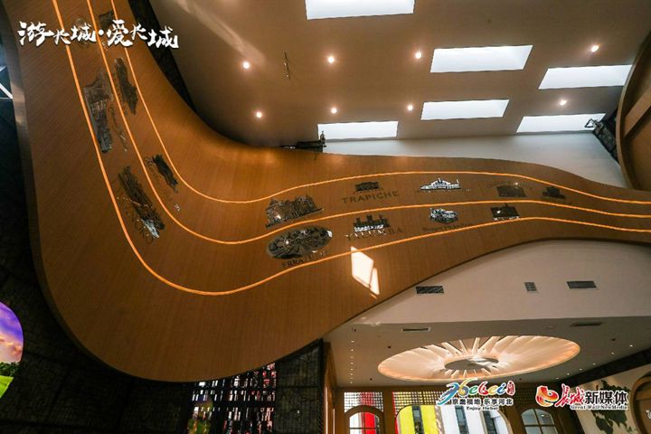 世界上著名的酒庄浅影映于葡萄酒的千里江山图上。
