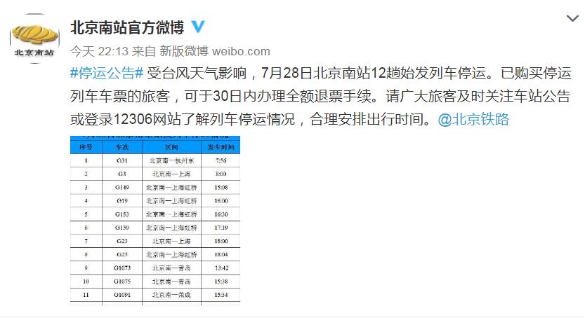 北京西站、南站共69趟始发列车28日因天气原因停运 北京西站、南站共69趟始发列车28日因天气原因停运