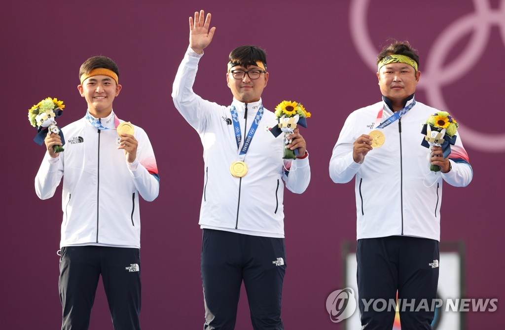 韩国队26日在东京奥运射箭项目男子团体决赛中夺冠(图源:韩媒)