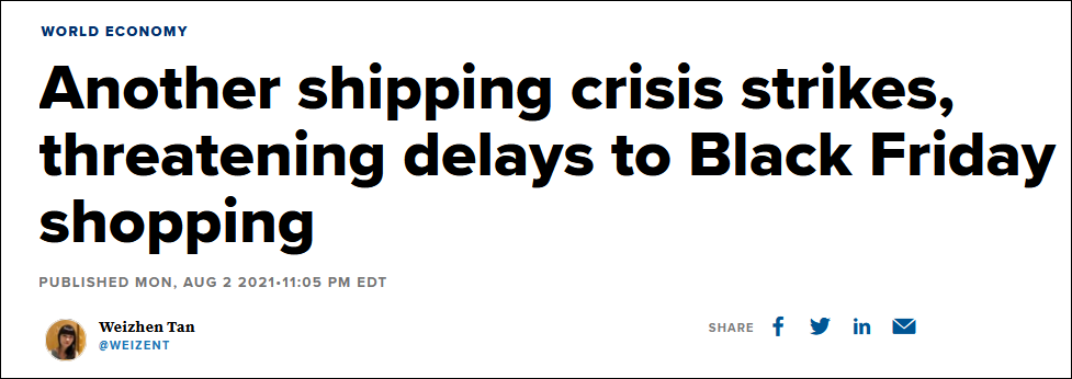 CNBC:另一场航运危机威胁着“黑五”购物季