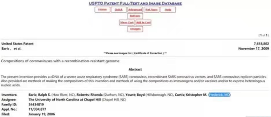 △在巴里克的多项授权专利发明人中，都出现了德特里克堡实验室的研究人员。