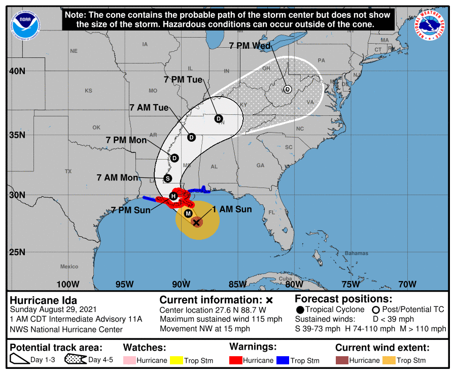 路易斯安那州等地已发布飓风警报 图自美国国家飓风中心网站