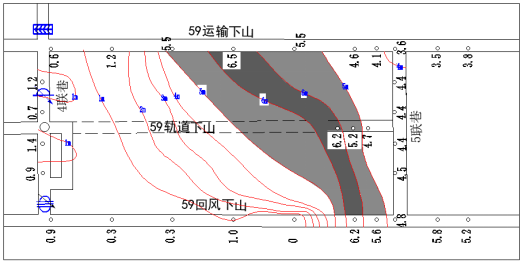 图24 事故区域5-2号煤层煤厚变化图