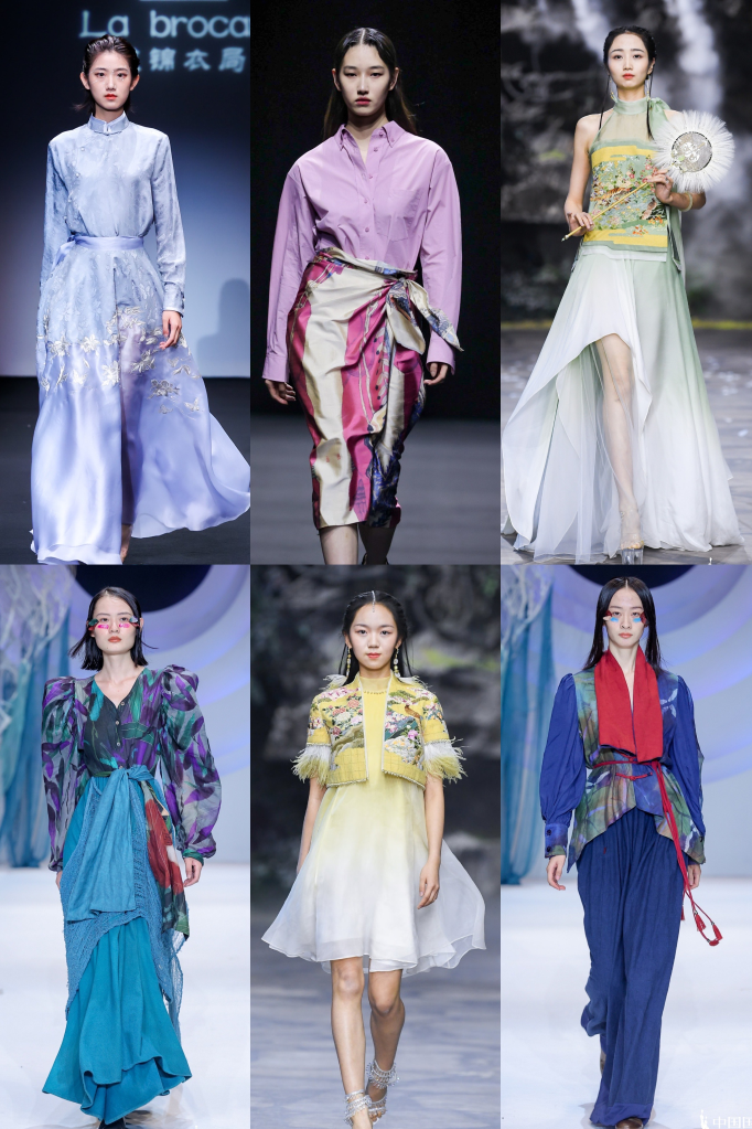 刚落幕的2022春夏中国国际时装周上,模特展示设计师服装作品.