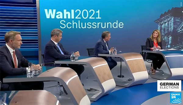 9月23日，德国各政党领导人及候选人参加电视辩论 视频截图