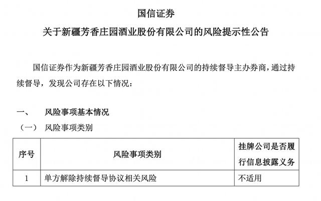 芳香庄园酒业欠缴持续督导费 恐存终止挂牌风险(图1)