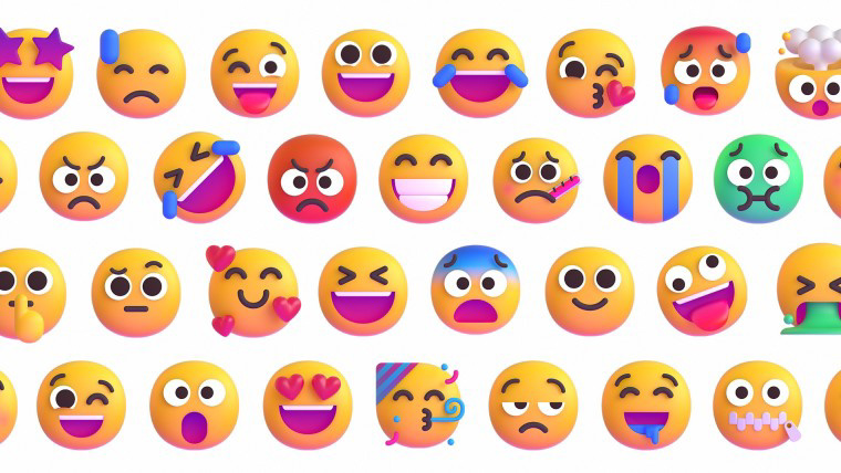 ▲ 微软 3D Emoji 设计,显示了笑脸和其他插图。