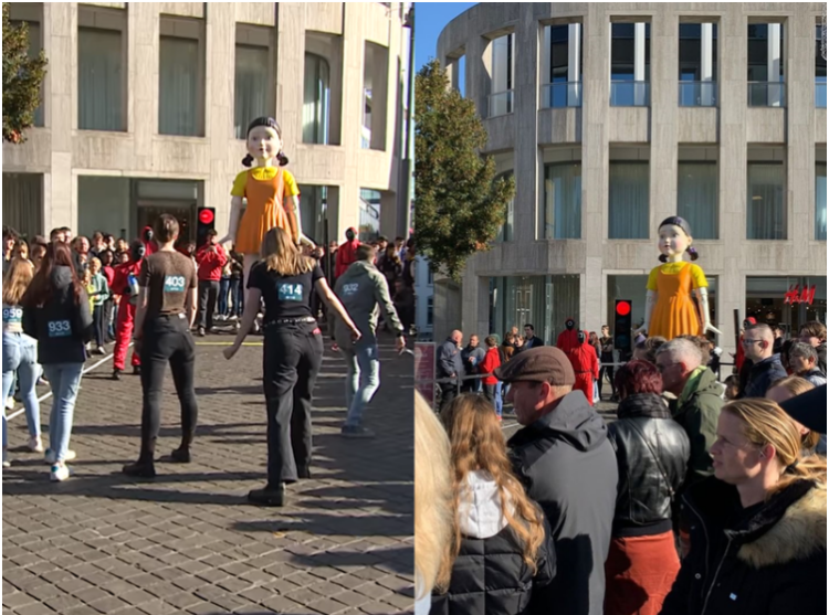 数百人聚集在街头,玩起了刺激的123木头人游戏,重现《鱿鱼游戏》剧中