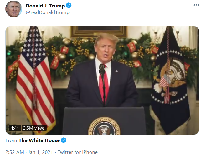 特朗普在推特上发布讲话视频
