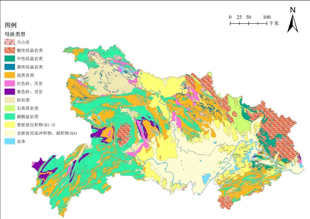 ▲湖北省土壤母质分布