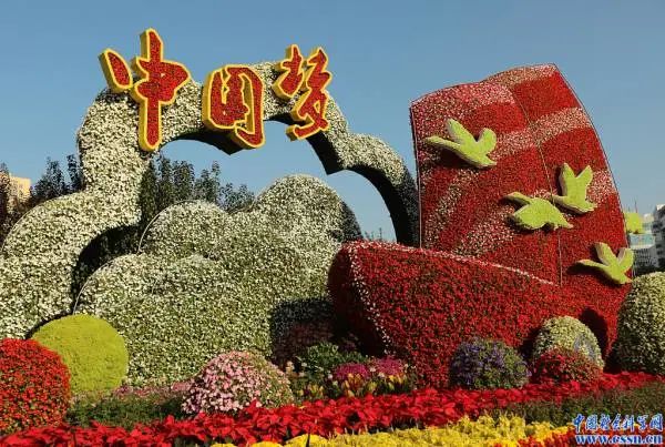 2021年10月8日,北京,"中国梦"主题花坛. 图片来源:视觉中国