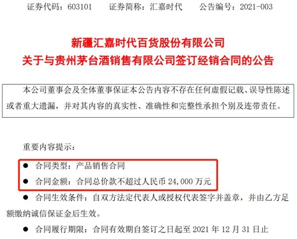得白酒者得牛市?汇嘉时代抱上茅台“大腿” 可在新疆卖飞天