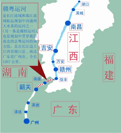 贛粵運河示意圖(圖片來源:贛州發佈)