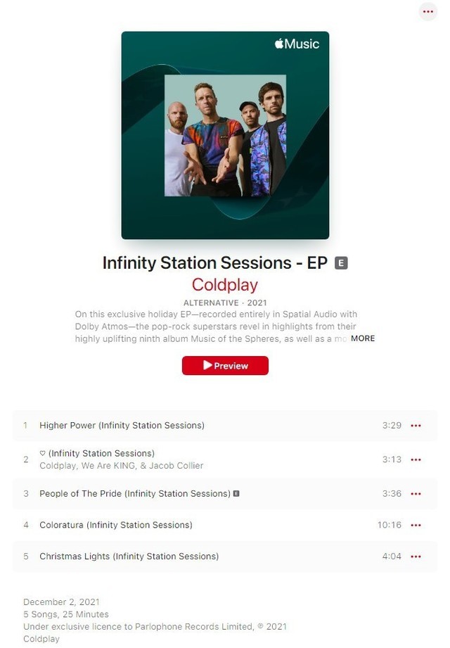 Coldplay《Infinity Station Sessions-EP》