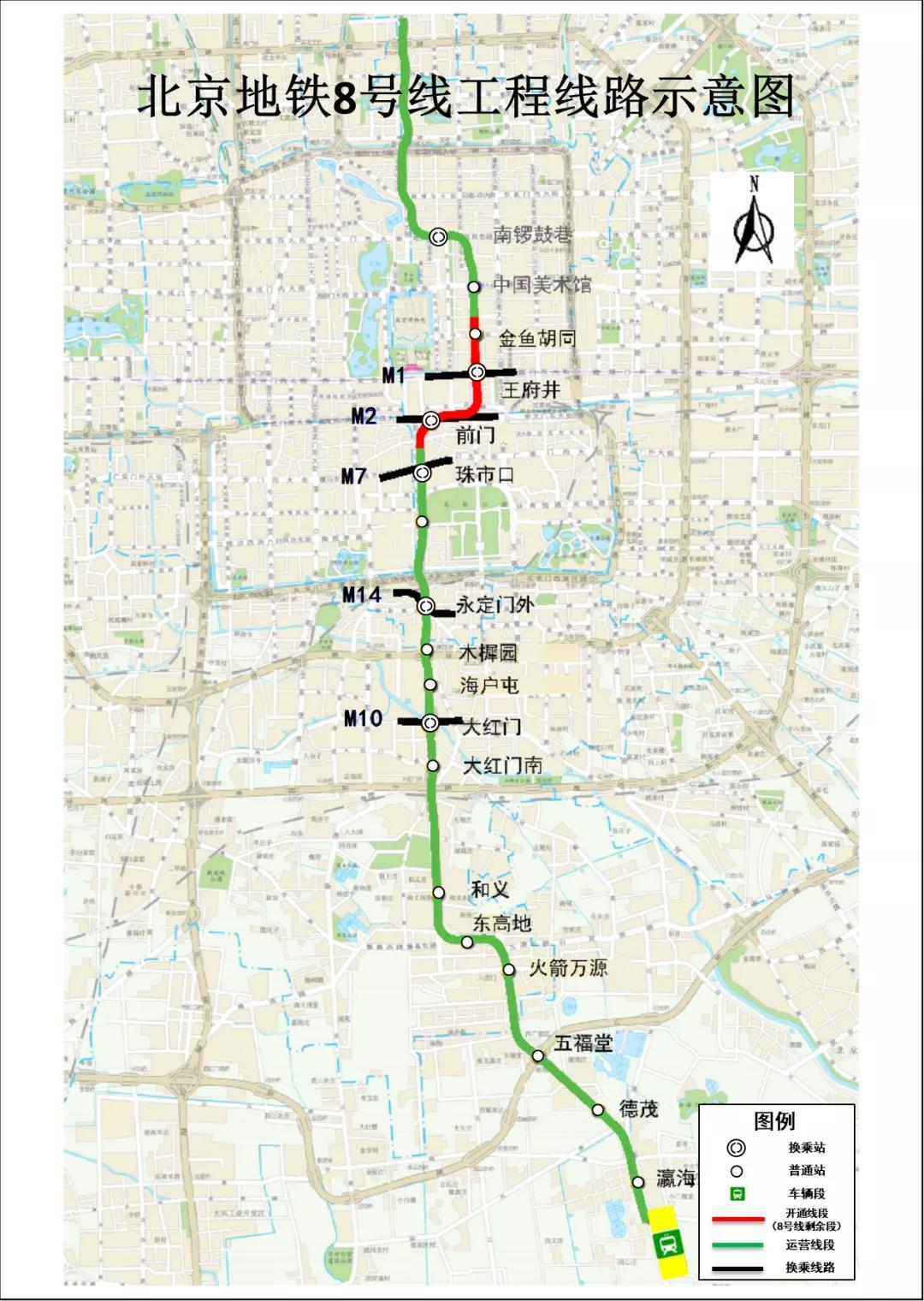 △北京地铁8号线工程线路示意图