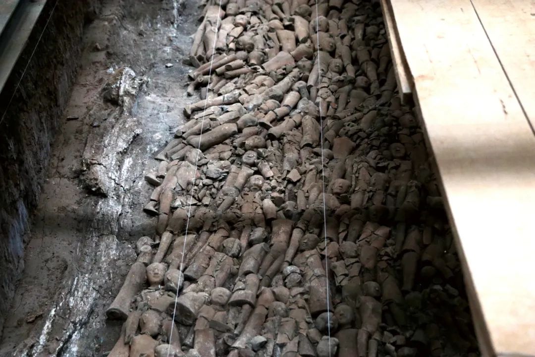 江村大墓外藏坑内藏有大量陶俑。图/中新图片