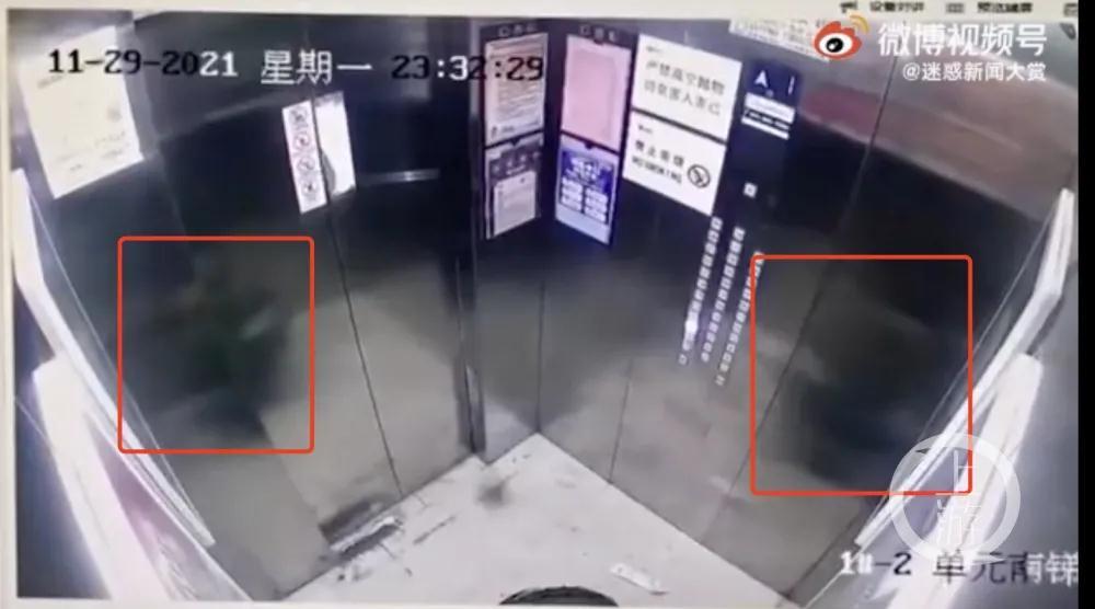 物業人員事後在監控中發現,電梯內該外賣員向外賣小便。(圖片來源:視頻截圖)