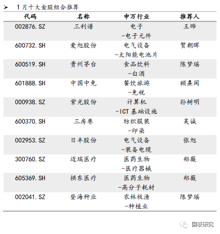 【国联研究】2022年1月金股组合