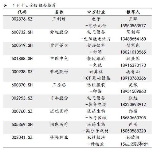 【国联研究】2022年1月金股组合