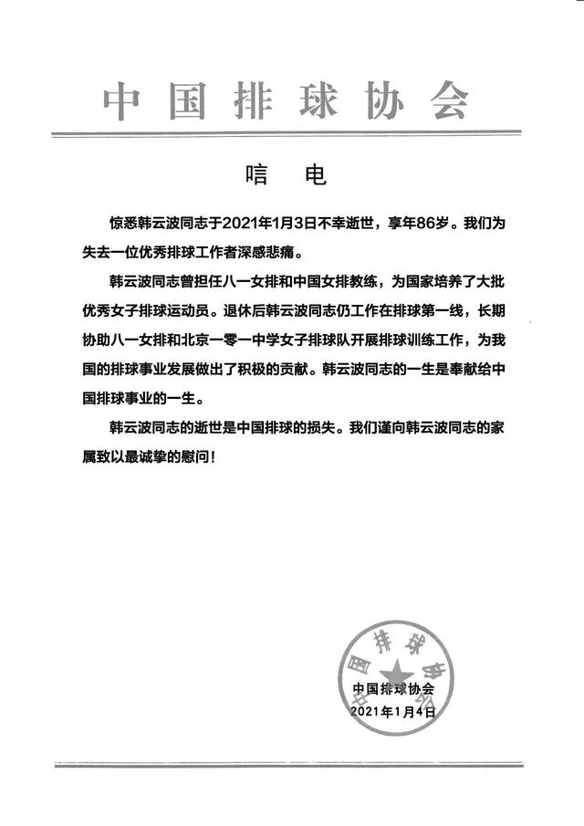 前中国女排主帅韩云波去世