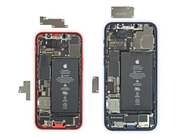 与 iPhone 12相比,iPhone 12 mini电池、扬声器和马达等组件都不同(图片来源网络)