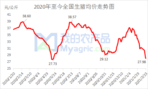 图1 2020年至今全国生猪均价走势图