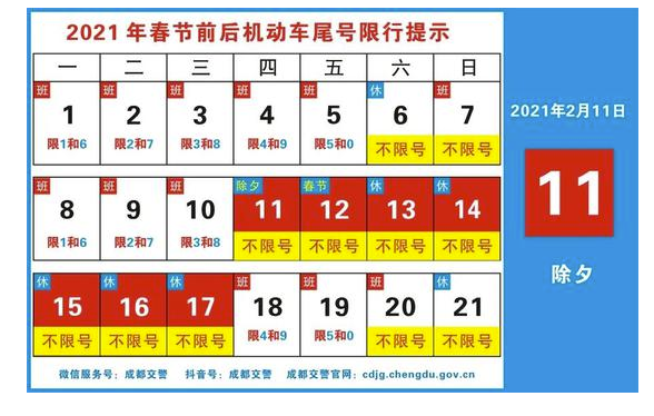 春节前后成都这样尾号限行