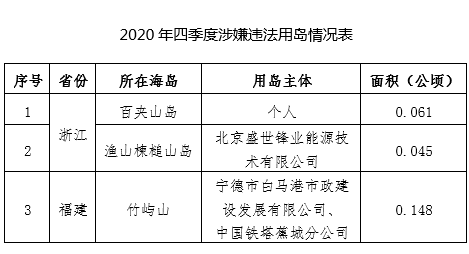 2020年四序度涉嫌违法修建物用海情形表