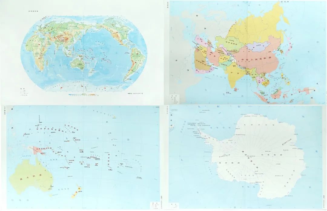 赠品②:8张学习地图 世界地形图,欧洲地图,亚洲地图,大洋洲地图,北