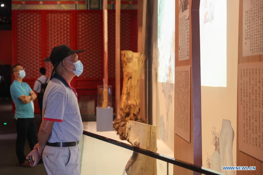 Visitors view exhibits at a Palace Museum Collection exhibition in China (Hainan) Museum of the South China Sea in Qionghai City, south China's Hainan Province, April 13, 2021. (Xinhua/Zhang Liyun)