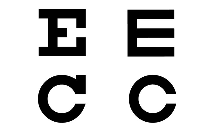 ▲ 衬线体视标(图左)和无衬线体视标(图右)的对比图。 图片来自:Typography